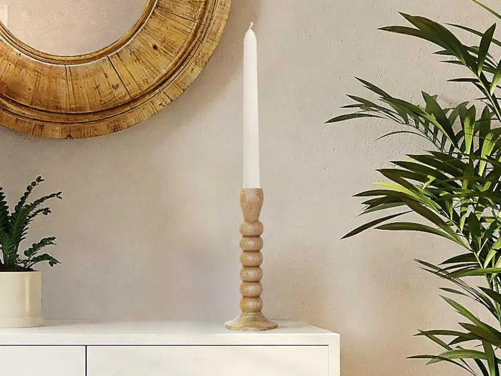 Set Van 2 Kandelaars Van Mangohout - H23 Cm - Naturel - Fainin-OZAIA New