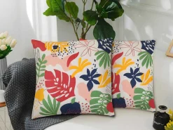 Set Van 2 Katoenen Kussens Met Bloemmotief - 45 X 45 Cm - Veelkleurig - Bariola-OZAIA
