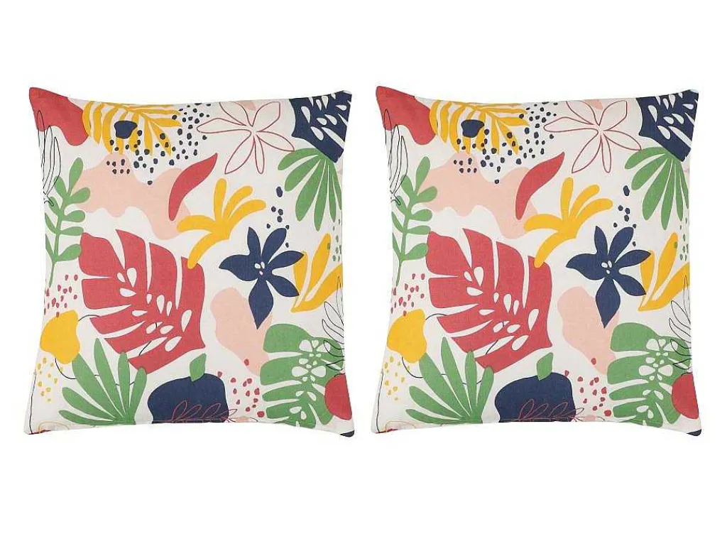 Set Van 2 Katoenen Kussens Met Bloemmotief - 45 X 45 Cm - Veelkleurig - Bariola-OZAIA