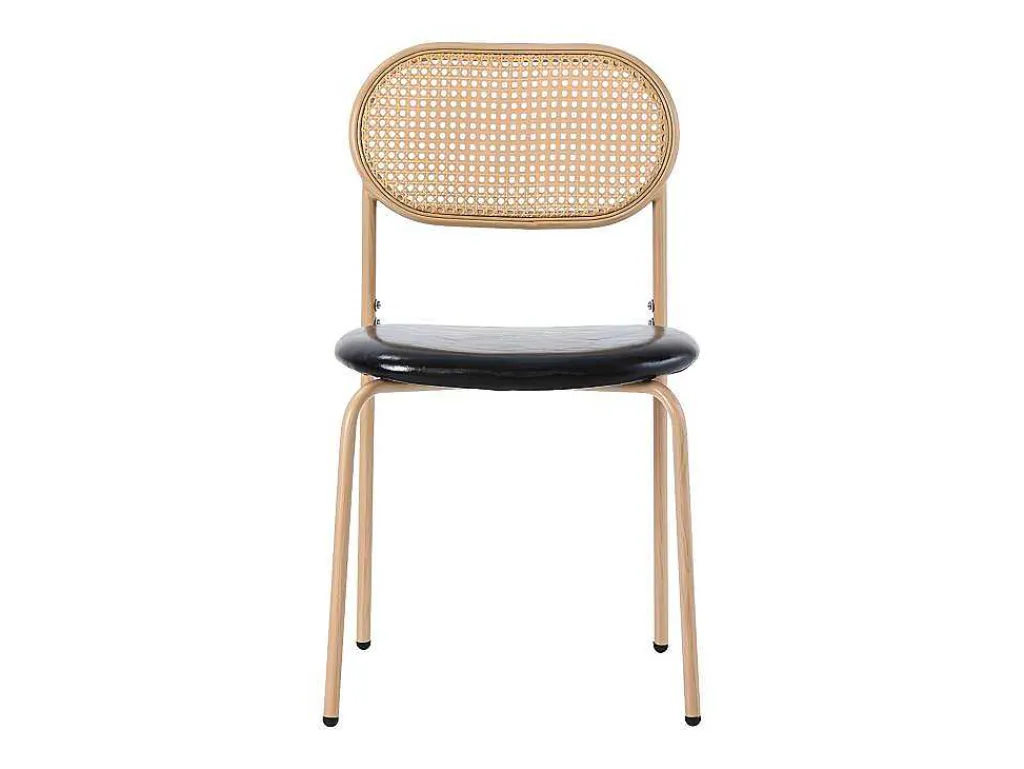 Set Van 4 Kunstleer En Rotan Stoelen - Metalen Poten - Zwart-ModernLuxe Sale