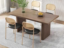 Set Van 4 Kunstleer En Rotan Stoelen - Metalen Poten - Zwart-ModernLuxe Sale