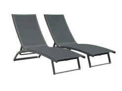 Set Van 2 Ligstoelen Met Verschillende Standen Van Aluminium En Textileen - Antraciet - Saranda Van-MYLIA New