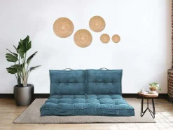 Set Van 1 Matras + 2 Palletkussens Van Ribfluweel - Blauw - Baila-OZAIA Clearance