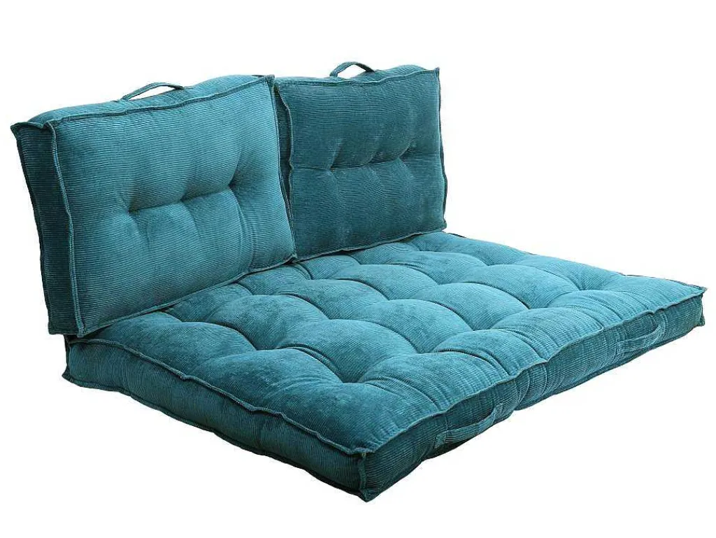 Set Van 1 Matras + 2 Palletkussens Van Ribfluweel - Blauw - Baila-OZAIA Clearance