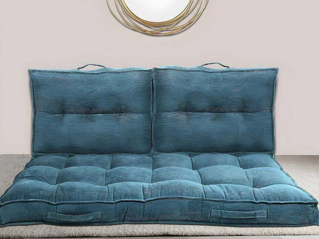 Set Van 1 Matras + 2 Palletkussens Van Ribfluweel - Blauw - Baila-OZAIA Clearance