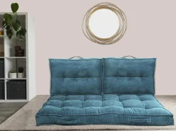 Set Van 1 Matras + 2 Palletkussens Van Ribfluweel - Blauw - Baila-OZAIA Clearance