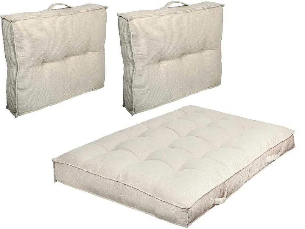 Set Van 1 Matras + 2 Palletkussens Van Ribfluweel - Beige - Baila-OZAIA New
