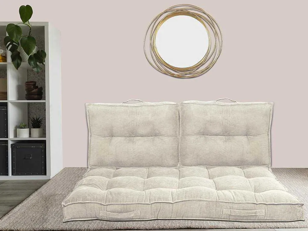 Set Van 1 Matras + 2 Palletkussens Van Ribfluweel - Beige - Baila-OZAIA New