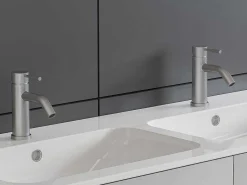 Set Van 2 Mechanische Mengkranen Met Ronde Vorm Van Roestvrij Staal - Geborsteld Nikkelkleurig - H17 Cm - Salavan-Shower & Design