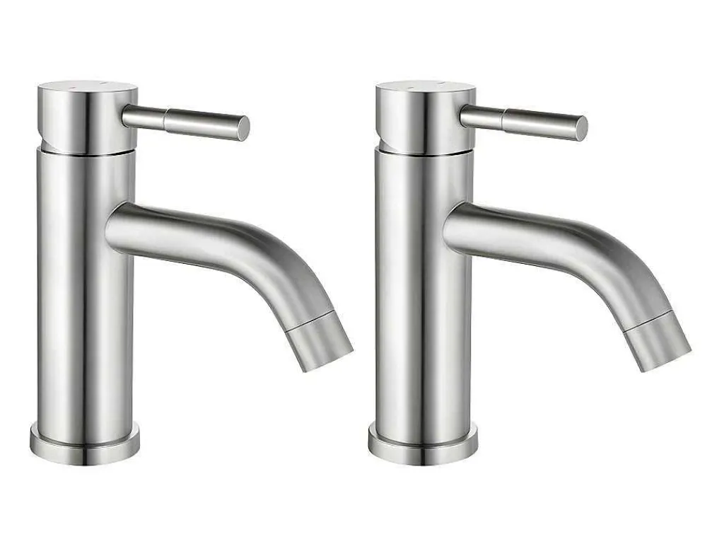 Set Van 2 Mechanische Mengkranen Met Ronde Vorm Van Roestvrij Staal - Geborsteld Nikkelkleurig - H17 Cm - Salavan-Shower & Design