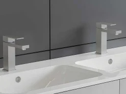 Set Van 2 Mechanische Mengkranen Met Vierkante Vorm Van Roestvrij Staal - Geborsteld Nikkelkleurig - H17,3 Cm - Canilas-Shower & Design Hot