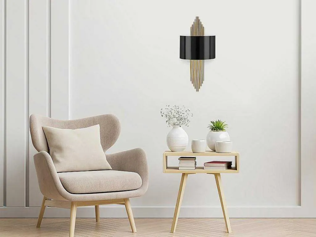 Set Van 2 Metalen Wandlampen In Art-Decostijl - L22 X H75 Cm - Zwart En Goudkleurig - Sangarius-OZAIA Discount