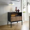 Set Van 2 Nachtkastje 1 Lade En 1 Nis - Met Ledverlichting - Zwart En Naturel - Ovila-Vente-unique
