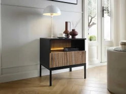 Set Van 2 Nachtkastje 1 Lade En 1 Nis - Met Ledverlichting - Zwart En Naturel - Ovila-Vente-unique