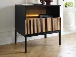 Set Van 2 Nachtkastje 1 Lade En 1 Nis - Met Ledverlichting - Zwart En Naturel - Ovila-Vente-unique