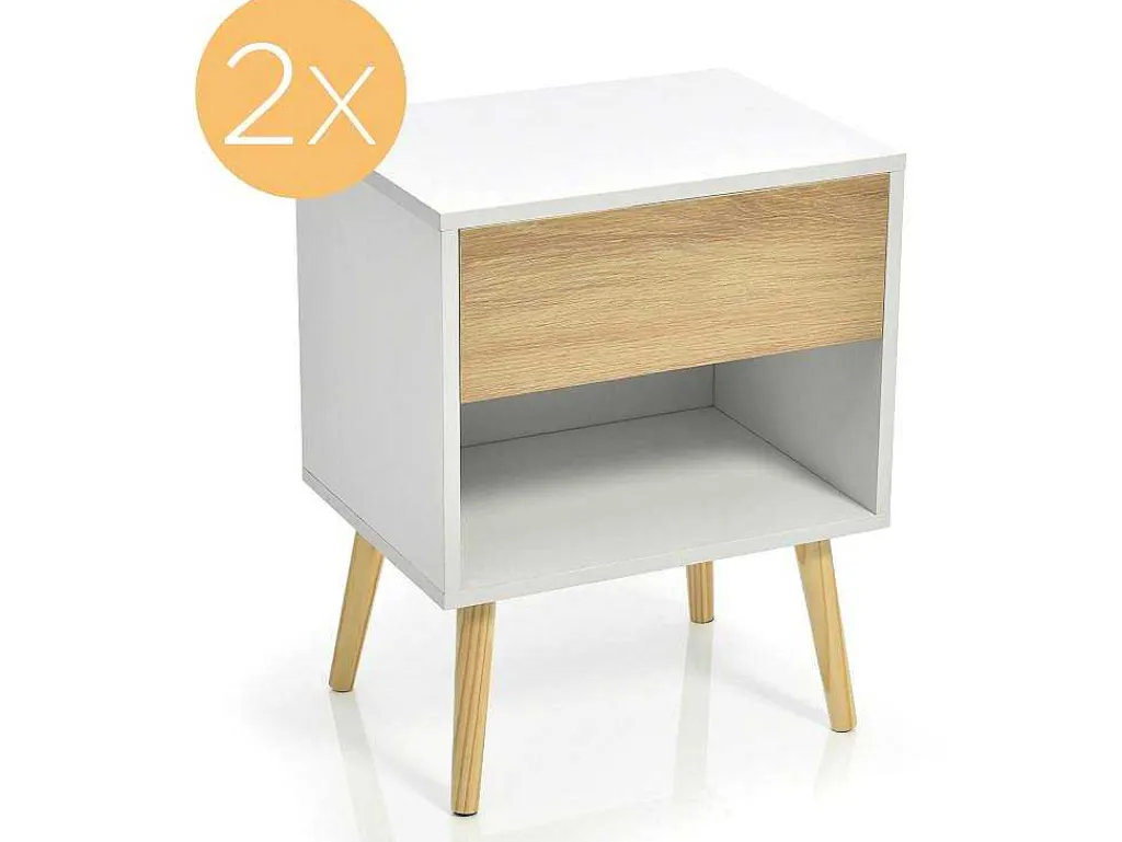 Set Van 2 Nachtkastjes - 1 Lade En 1 Nis - Wit-ModernLuxe New