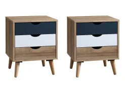 Set Van 2 Nachtkastjes 3 Lades - Kleur: Naturel, Wit En Marineblauw - Lurvia-Vente-unique Discount