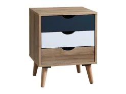 Set Van 2 Nachtkastjes 3 Lades - Kleur: Naturel, Wit En Marineblauw - Lurvia-Vente-unique Discount
