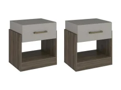 Set Van 2 Nachtkastjes Met 1 Lade En 1 Opbergvak Kleuren: Taupe En Bruin Bodil Ii-Vente-unique Hot