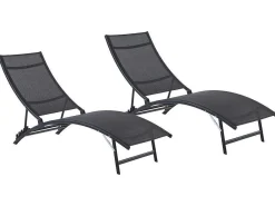 Set Van 2 Opstapelbare Ligstoelen Van Aluminium En Textileen - Zwart - Zensia-MYLIA