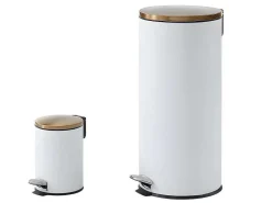 Set Van 2 Roestvrijstalen Pedaalemmers Pira - 30L En 3L - Wit En Goudkleurig-OZAIA Best