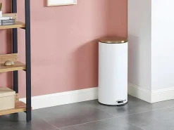 Set Van 2 Roestvrijstalen Pedaalemmers Pira - 30L En 3L - Wit En Goudkleurig-OZAIA Best
