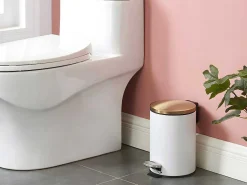 Set Van 2 Roestvrijstalen Pedaalemmers Pira - 30L En 3L - Wit En Goudkleurig-OZAIA Best
