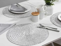 Set Van 6 Ronde Placemats Van Gevlochten Papier - Grijs En Wit - Fylat-OZAIA Online
