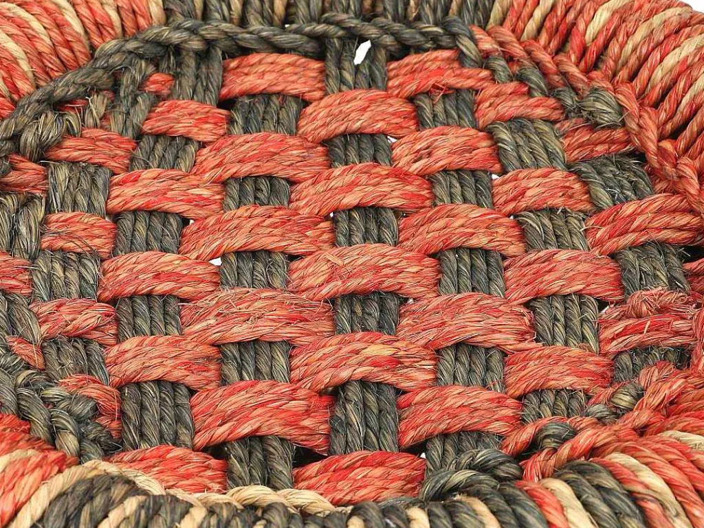 Set Van 2 Ronde Poefs Van Licht Naturelkleurig En Rood Rotan Mirtaka-Vente-unique Online