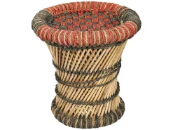 Set Van 2 Ronde Poefs Van Licht Naturelkleurig En Rood Rotan Mirtaka-Vente-unique Online