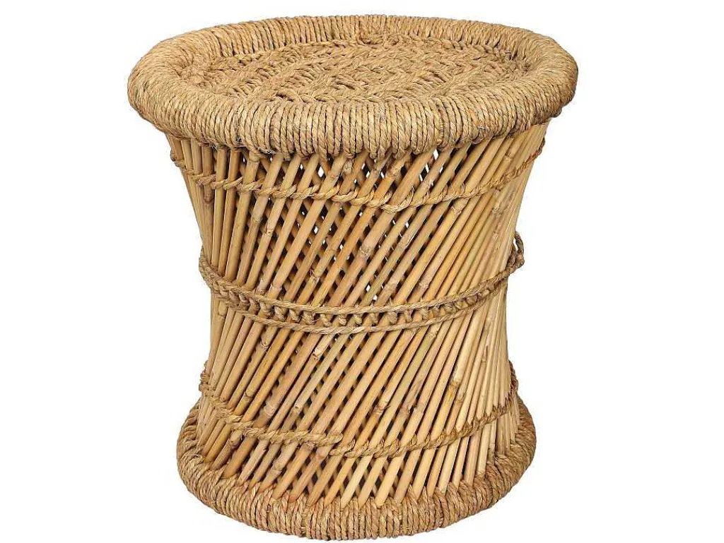 Set Van 2 Ronde Poefs Van Licht Naturelkleurig Rotan Mirtaka-Vente-unique Hot