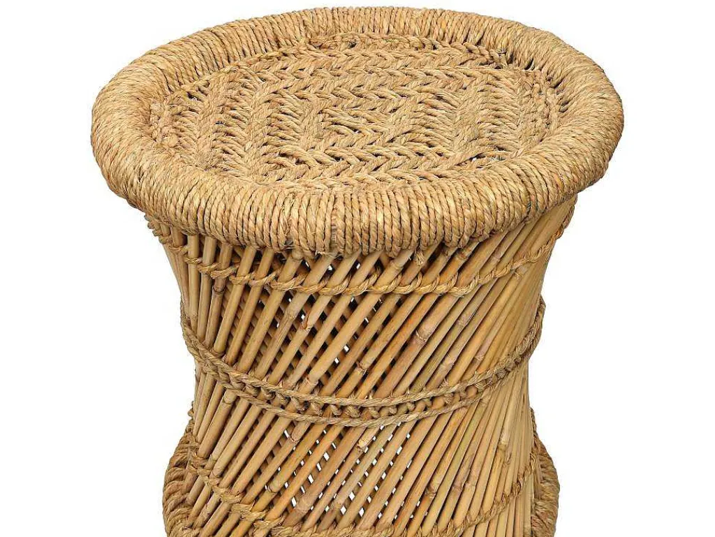 Set Van 2 Ronde Poefs Van Licht Naturelkleurig Rotan Mirtaka-Vente-unique Hot