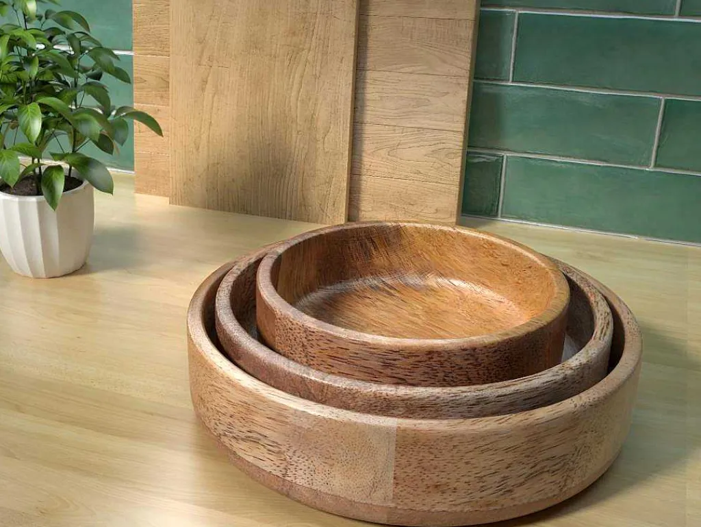 Set Van 3 Schaaltjes Van Mangohout - D17, 15 Et 12 Cm - Naturel - Valisa-OZAIA Sale