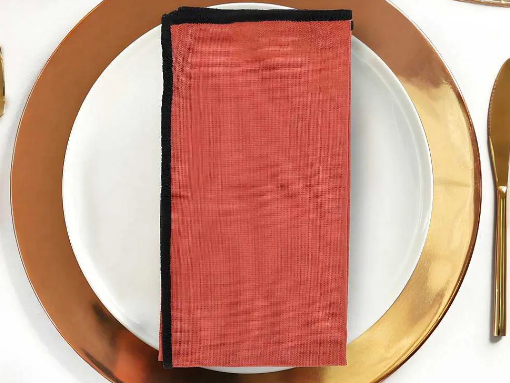 Set Van 4 Servetten Van Katoen En Linnen - 45 X 45 Cm - Terracotta - Borina-OZAIA Outlet