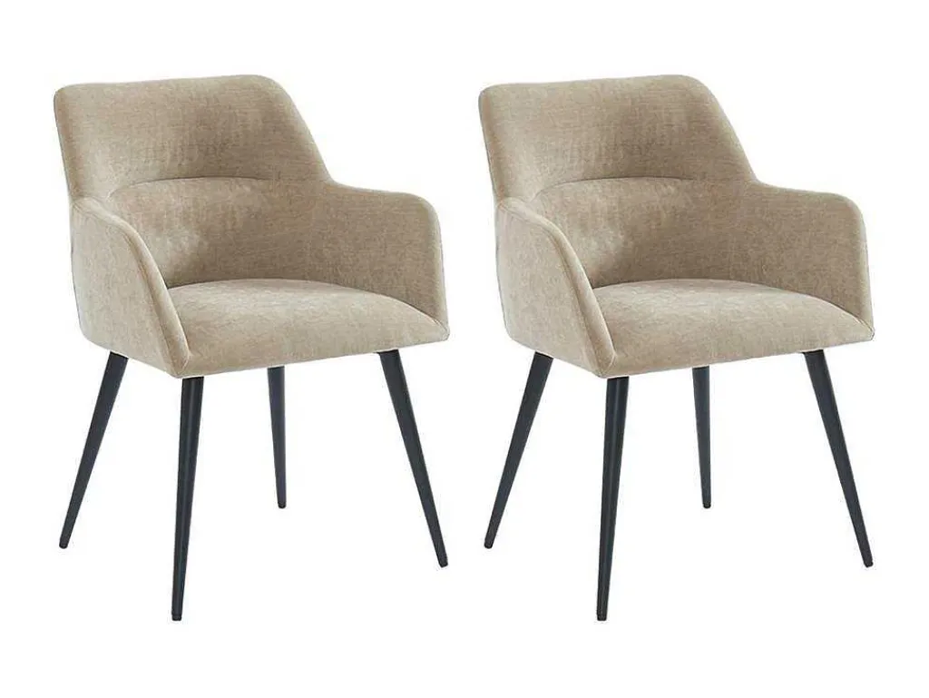 Set Van 2 Stoelen Heka - Met Armleuningen - Stof En Metaal - Beige-Vente-unique Sale