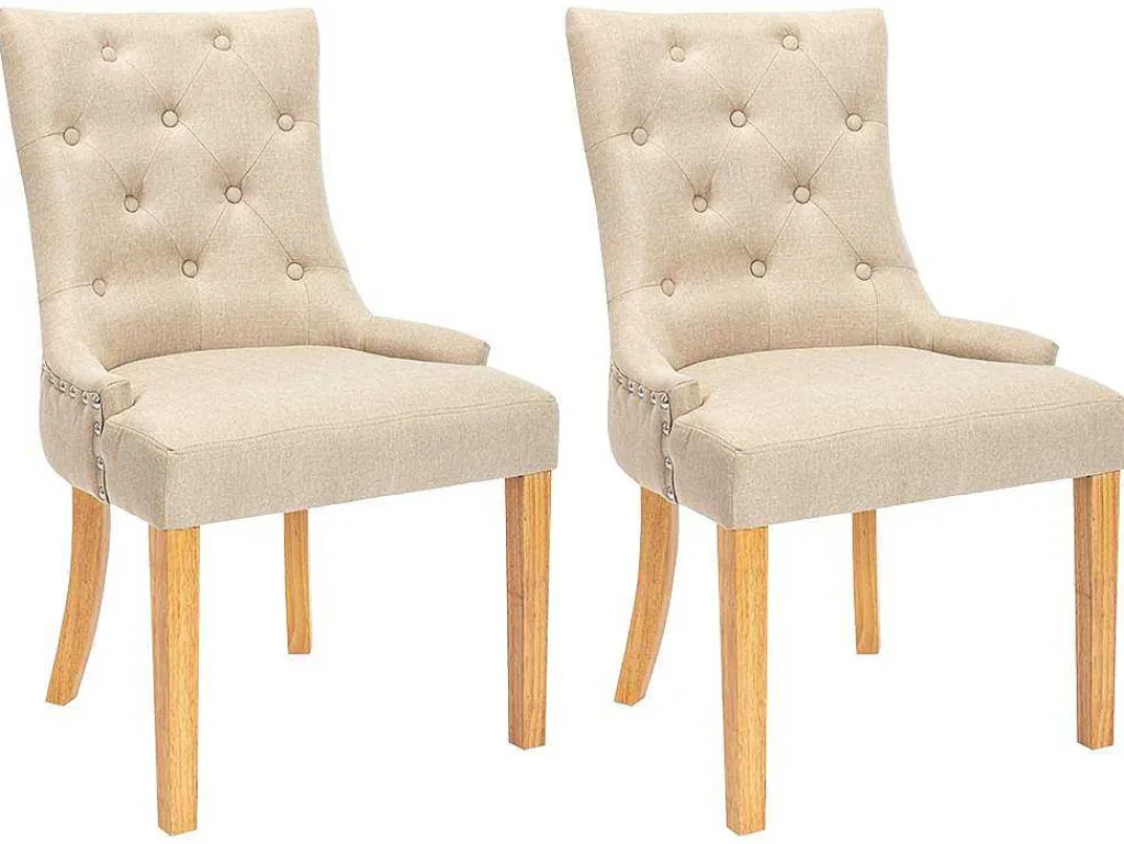 Set Van 2 Stoelen Jolia - Stof En Houten Poten - Beige-Vente-unique Discount