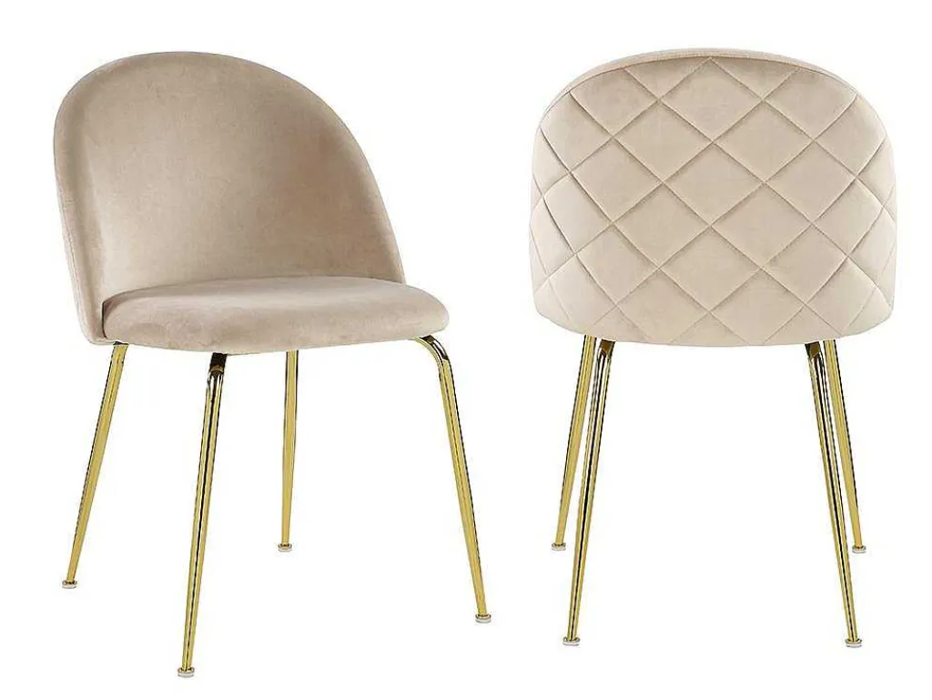 Set Van 2 Stoelen Melbourne - Fluweel En Goudkleurig Metaal - Beige-Vente-unique Outlet