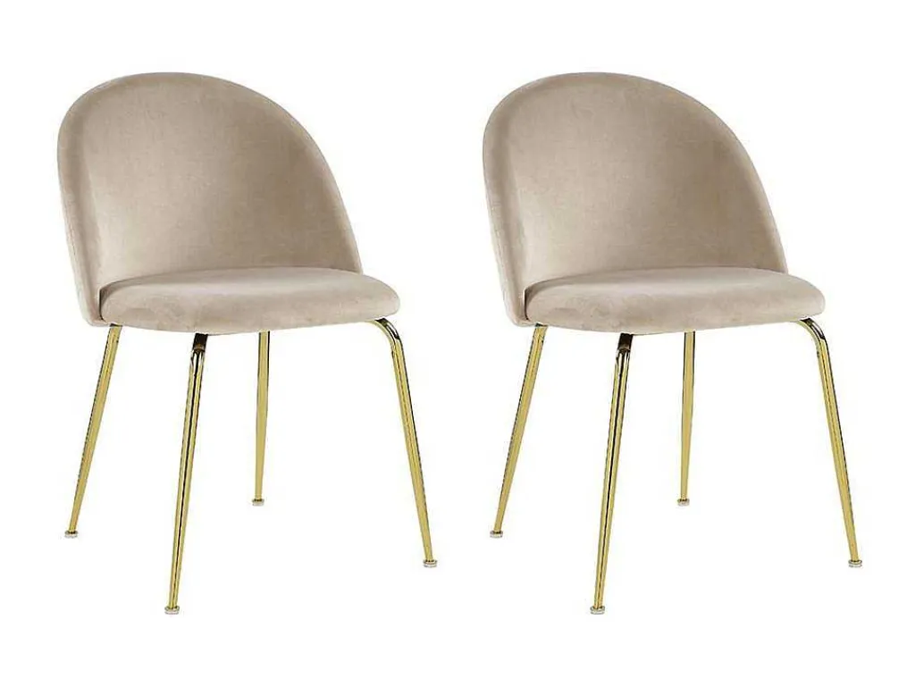 Set Van 2 Stoelen Melbourne - Fluweel En Goudkleurig Metaal - Beige-Vente-unique Outlet