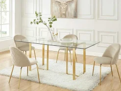 Set Van 2 Stoelen Melbourne - Fluweel En Goudkleurig Metaal - Beige-Vente-unique Outlet