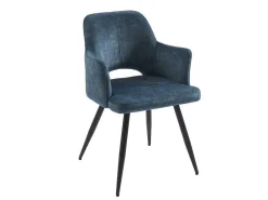 Set Van 2 Stoelen Met Armleuningen Van Stof En Zwart Metaal - Blauw - Kadija-Vente-unique New