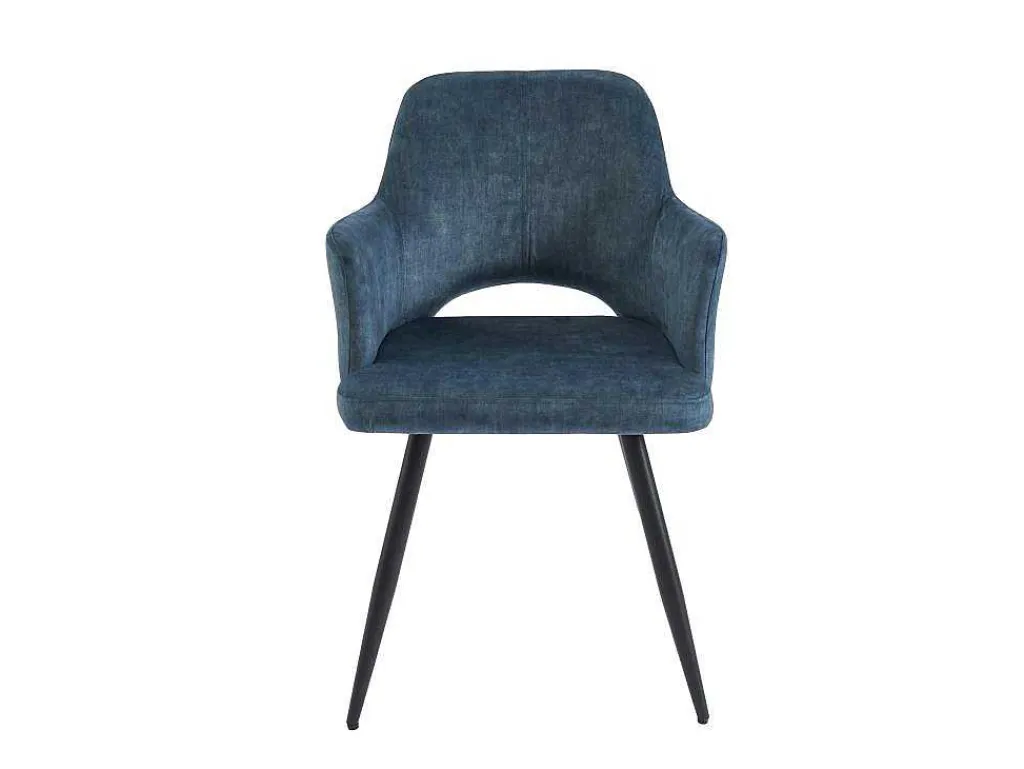 Set Van 2 Stoelen Met Armleuningen Van Stof En Zwart Metaal - Blauw - Kadija-Vente-unique New