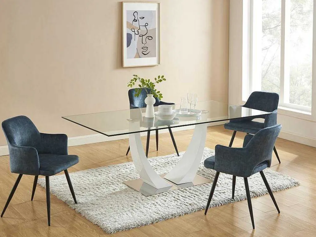 Set Van 2 Stoelen Met Armleuningen Van Stof En Zwart Metaal - Blauw - Kadija-Vente-unique New