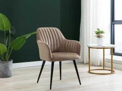 Set Van 2 Stoelen Met Armleuningen Eleana - Fluweel En Zwart Metaal - Beige-Vente-unique Online