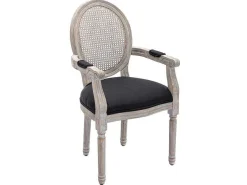 Set Van 2 Stoelen Met Armleuningen - Riet, Stof En Heveahout - Zwart - Antoinette-Vente-unique Discount