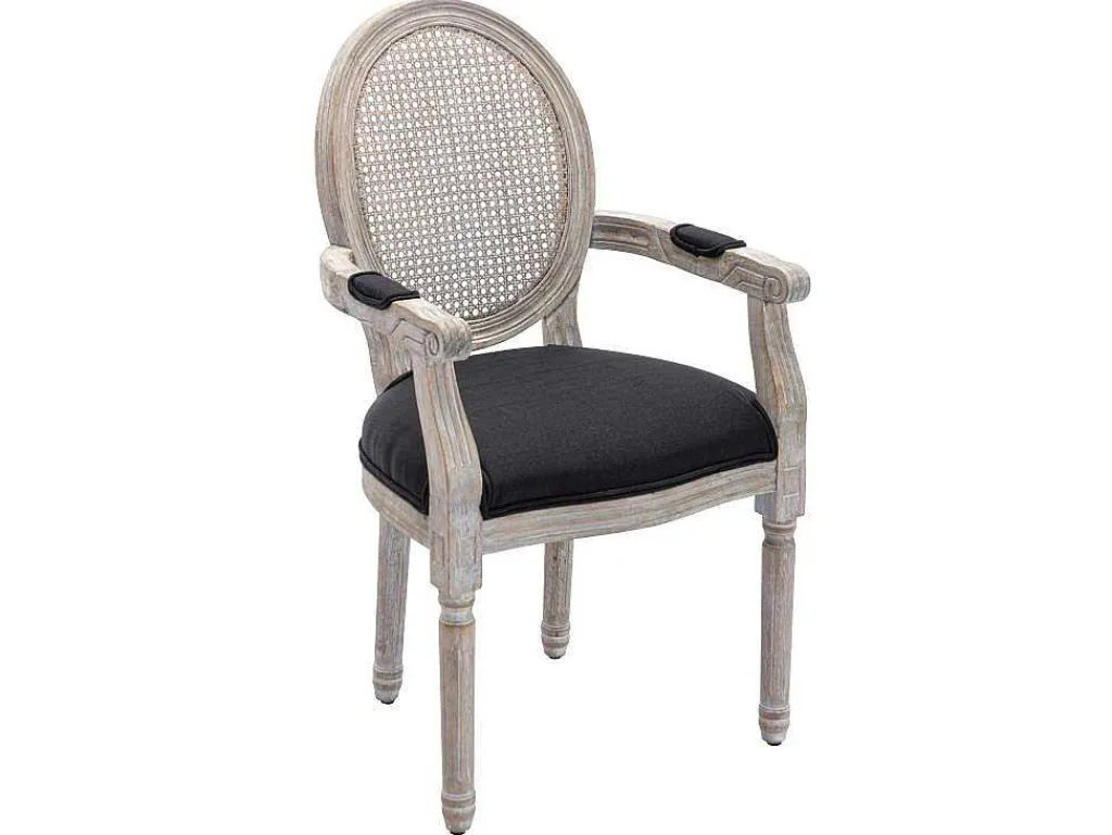 Set Van 2 Stoelen Met Armleuningen - Riet, Stof En Heveahout - Zwart - Antoinette-Vente-unique Discount