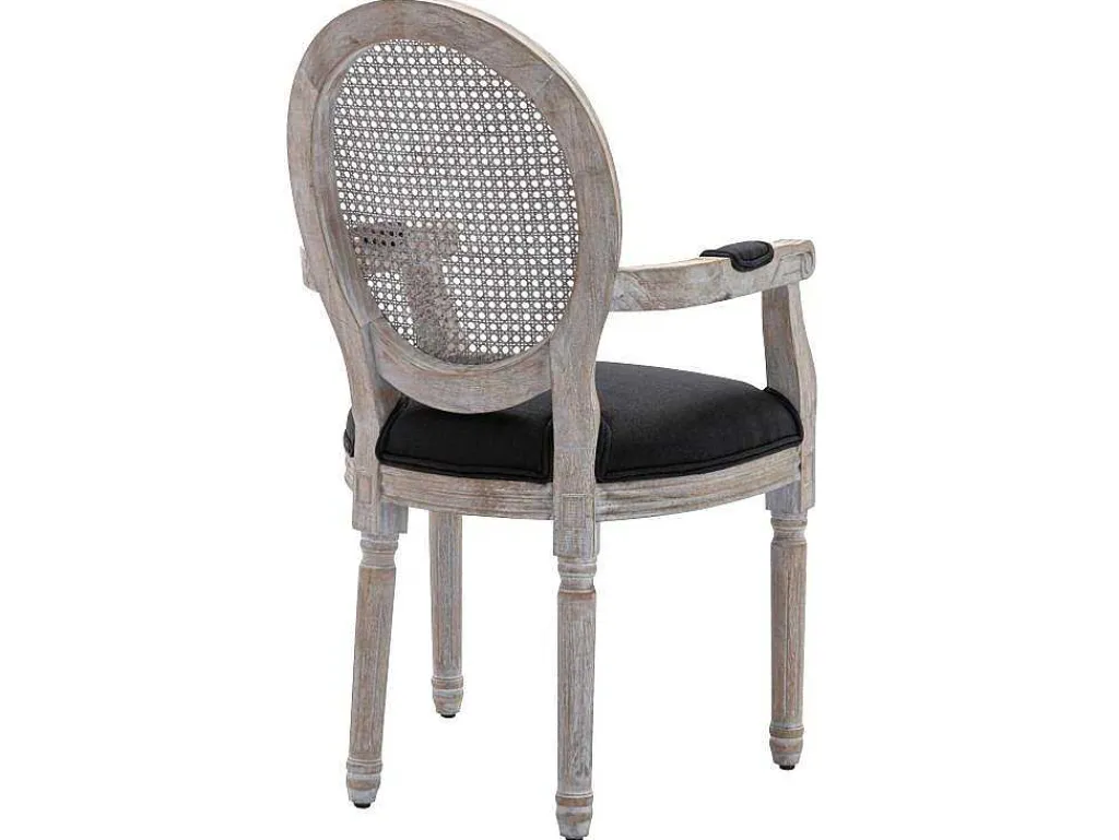 Set Van 2 Stoelen Met Armleuningen - Riet, Stof En Heveahout - Zwart - Antoinette-Vente-unique Discount
