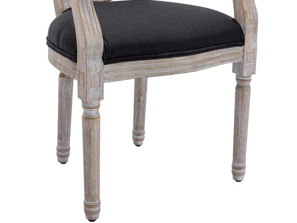 Set Van 2 Stoelen Met Armleuningen - Riet, Stof En Heveahout - Zwart - Antoinette-Vente-unique Discount