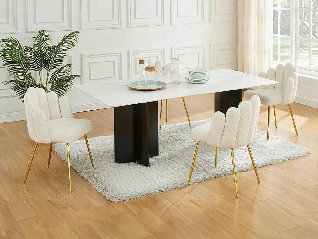 Set Van 2 Stoelen Van Bouclestof En Goudkleurig Metaal - Cremewit - Altinam Van-PASCAL MORABITO Discount