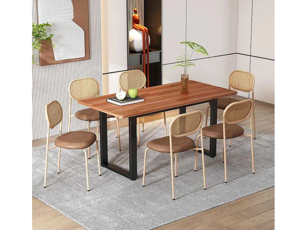 Set Van 4 Stoelen Van Kunstleer En Rotan - Metalen Poten - Bruin-ModernLuxe Sale