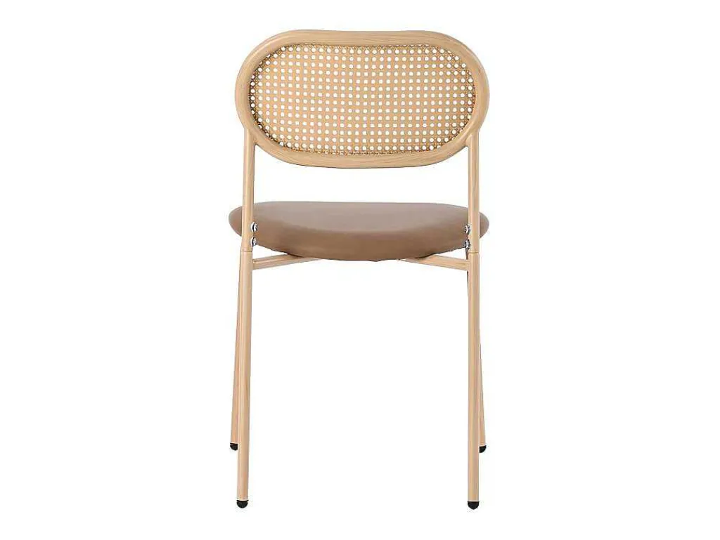 Set Van 4 Stoelen Van Kunstleer En Rotan - Metalen Poten - Bruin-ModernLuxe Sale
